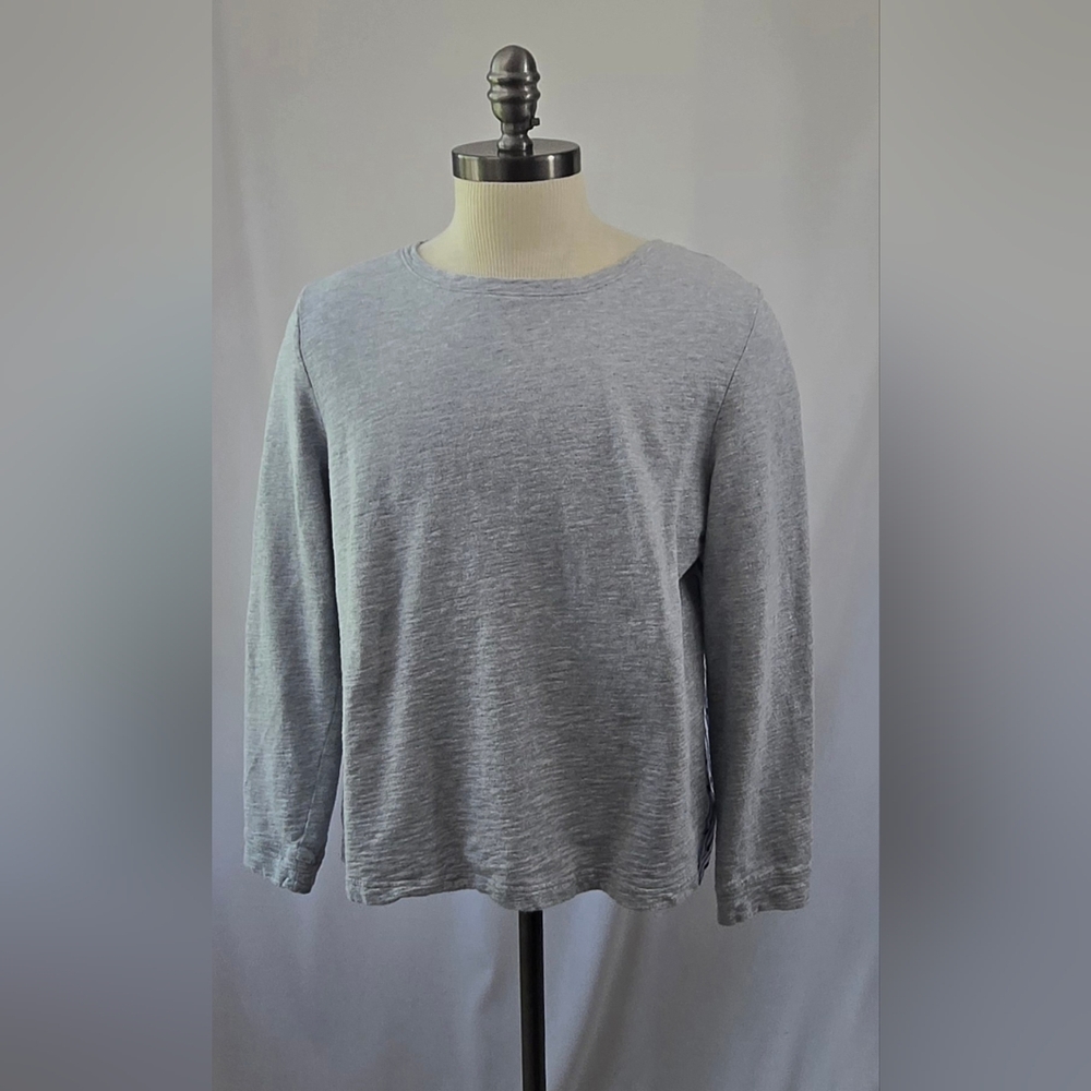 Talbots Women’s Sz XL Sweater Gray Knit Blue Striped Polka Dot Back Lightweight